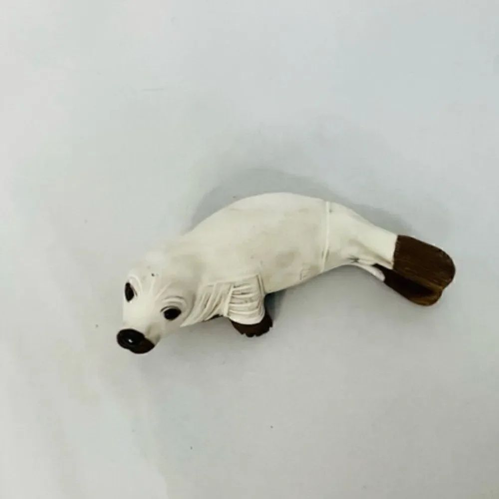 Vintage Casals Peruvian Seal Terracotta Clay Figurine Painted White Excellent co